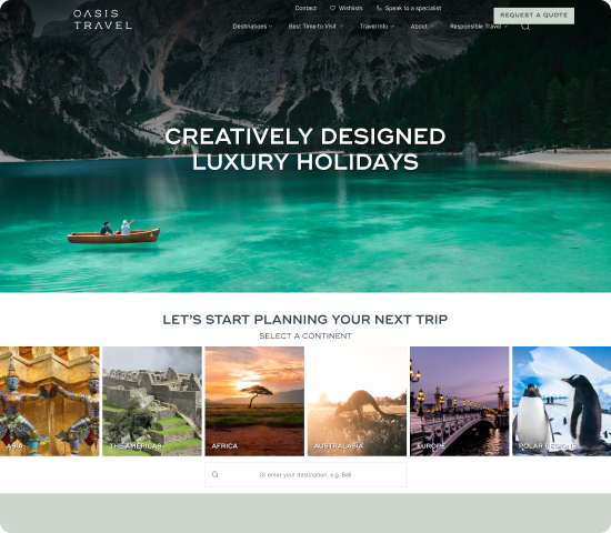 Oasis Travel home page design desktop